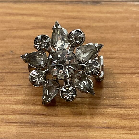 Rhinestone Cluster Brooch Pin Pendant Vintage Faux Diamond Floral Art Deco - Picture 2 of 8